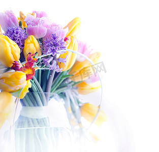 蓝色花卉边框摄影照片_美丽边框-艺术五彩花卉背景