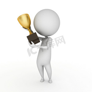 颁奖人摄影照片_一个拿着杯子的小家伙的3D渲染插图