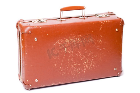 复古棕色行李箱-白色背景隔绝