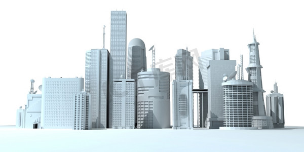 蓝色施工摄影照片_现代城市的3D渲染插图