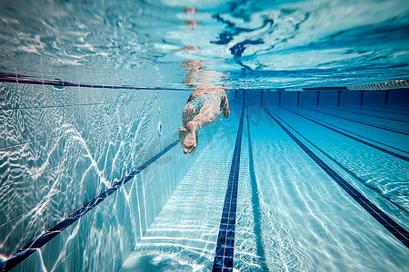 蓝色健康运动摄影照片_水下游泳池