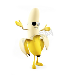 一个有趣的香蕉的3D渲染插图