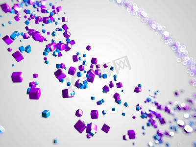 一些漂浮的彩色立方体的3D渲染插图