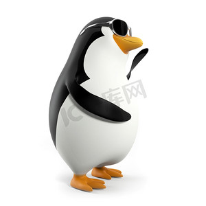 一只酷企鹅的3D渲染插图