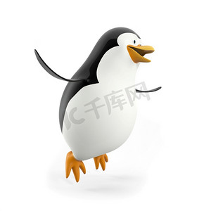 一只酷企鹅的3D渲染插图