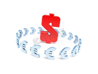 美元对欧元的统治，3D插图