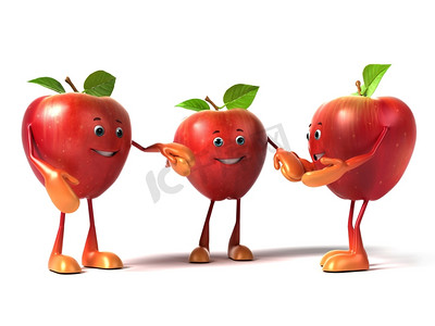 一群苹果的3d渲染图动物漫画圣诞老公公