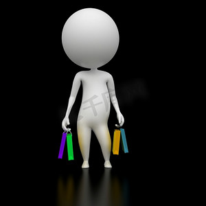 3d呈现的例证一个家伙与一些购物袋