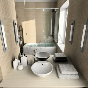 浴室的现代设计内部。3D中回报