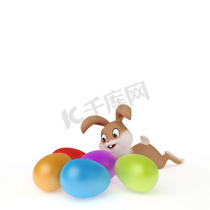一个可爱的复活节兔子的3d渲染的例证