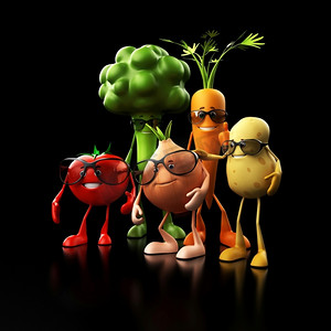 绿色食物插图摄影照片_一些有趣的食物角色的3D渲染插图