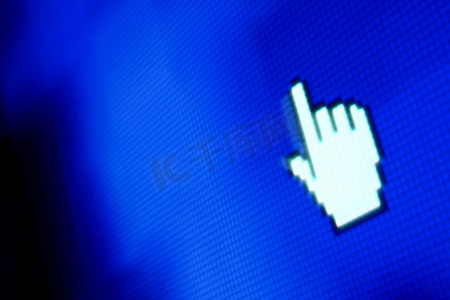 手指的箭头摄影照片_蓝色像素屏幕上的手指corsor