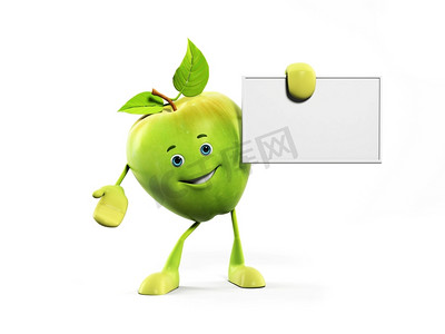 苹果树远景摄影照片_苹果角色的3D渲染插图