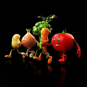 卡通食品食物摄影照片_一些有趣的食物角色的3D渲染插图