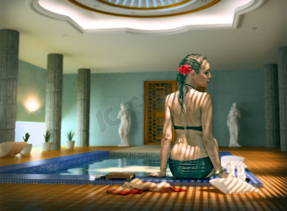 豪华温泉浴场内的美女(图片汇编。照片和CG元素结合在一起)