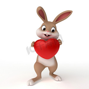 春天摄影照片_一只可爱的复活节兔子的3D渲染插图