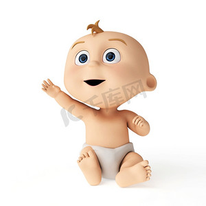 3D渲染的可爱婴儿的卡通插图