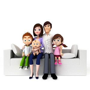 3d渲染卡通插图的一个幸福的家庭