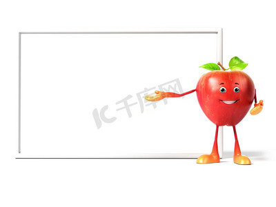 红苹果的3D渲染插图