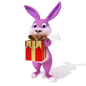礼物可爱卡通摄影照片_一个可爱的粉红色复活节兔子的3d渲染的例证