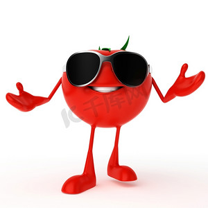 卡通食品食物摄影照片_食品角色西红柿的3D渲染插图
