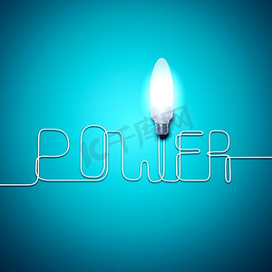 带有Word Power的电灯泡插图。概念插图