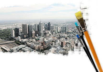 现代城市风景画与画笔