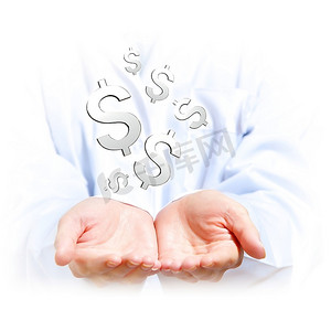 用手和金融符号说明货币概念