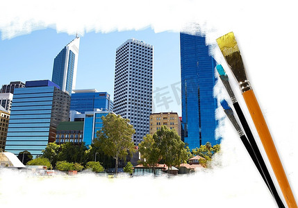 现代城市风景画与画笔