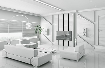 3d房间摄影照片_室内现代白色客厅3D渲染