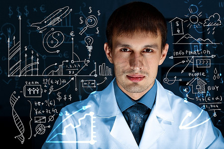 实验室里穿着白色制服的年轻科学家美女卡通动漫人物