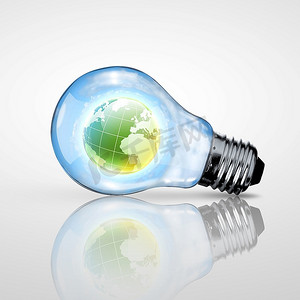 电灯泡摄影照片_电灯泡及其内部的地球作为绿色能源的象征