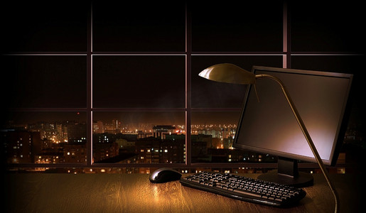 办公室在晚上都市夜景吸顶灯