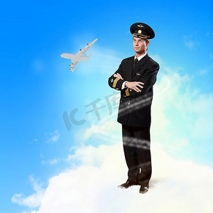 商业航天摄影照片_男飞行员的形象，飞机在他周围飞翔