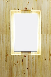 木制立面上的空白广告牌。3D渲染