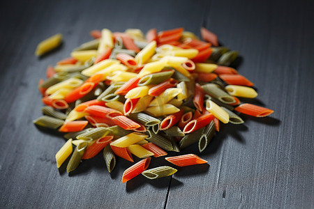 颜色的意大利面辣椒水果拼盘