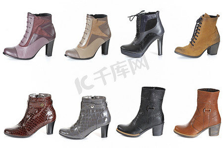冬季女靴主图摄影照片_不同类型的女靴