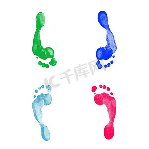印象唐山摄影照片_白色背景上五颜六色的人类脚印