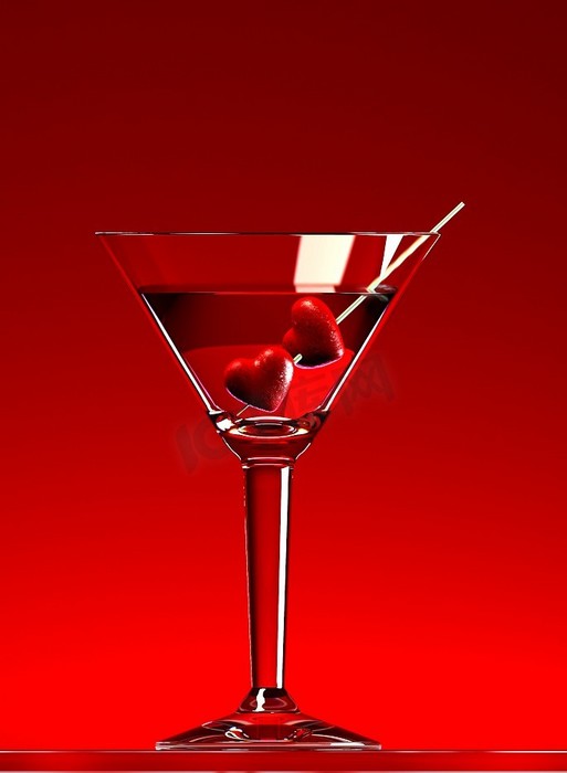 红心鸡尾酒装在两个酒杯里，底色为红色酒杯生日蜡烛高清摄影大图-千库网