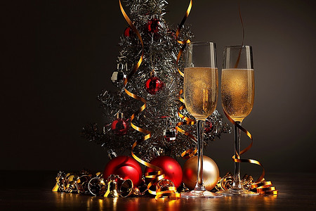 两个香槟杯准备迎接新年