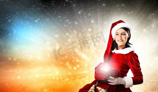 21598摄影照片_圣诞节illustration美丽的女孩在圣诞老人服装