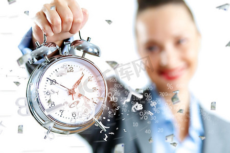 商业插图中的时间与女商人手中的时钟