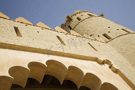 Al Ain，阿联酋，Al Ain的Al Jahli堡垒正门建筑细节