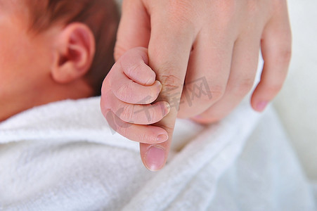 两只手。男人抱着婴儿和急性子；S的手
