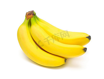 香蕉串摄影照片_白色上孤立的成熟香蕉串