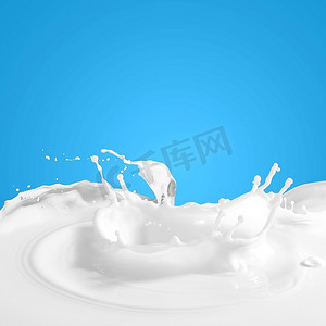 动感水纹水花摄影照片_在彩色背景上浇上白牛奶水花