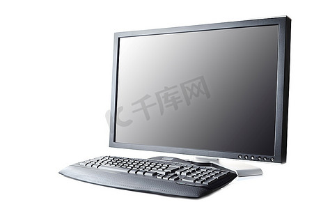 键盘黑色摄影照片_白色背景上的黑色显示器和键盘