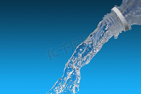 水从蓝色背景的瓶子里流出天空水泡奔腾的马液体艺术品-运动的动物