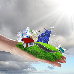 用太阳能电池牵着绿色地球的手