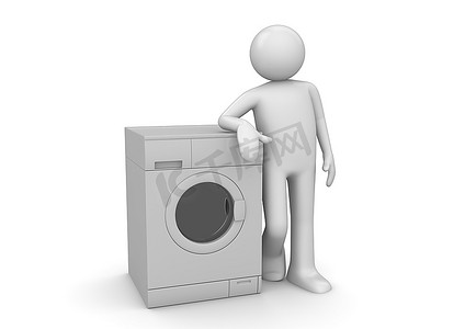 人物系列摄影照片_男人靠在洗衣机上(3D独立白底人物系列)